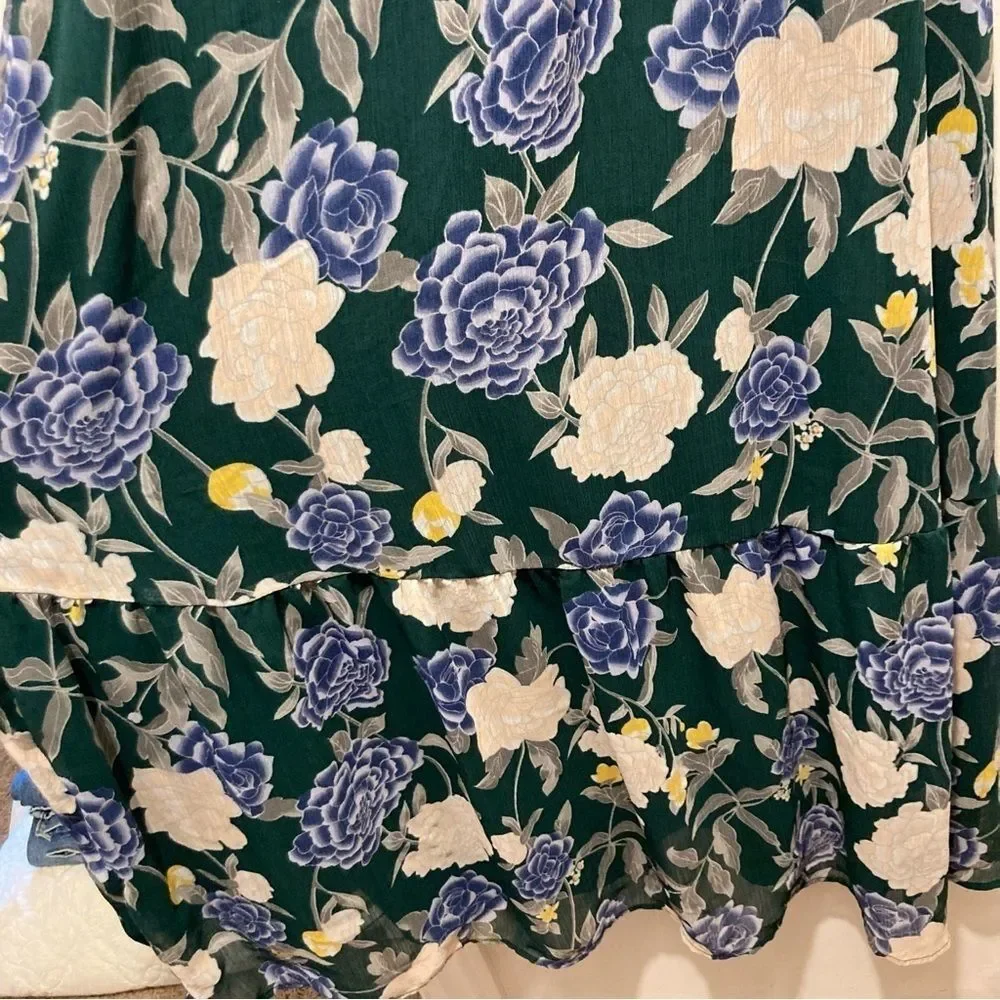 Merona Maxi Dress Womens XS Hunter Green Floral Sleeveless Dress Dark Green - Picture 6 of 10